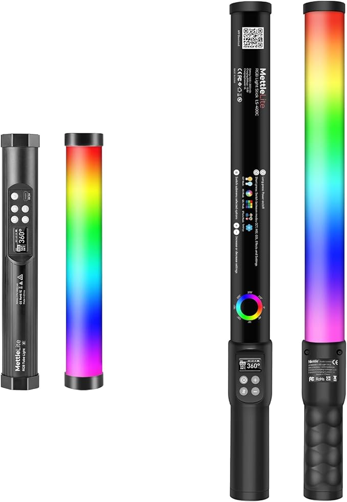 Mettlelite TLX1 & LS400C RGB Video Light Bundle - Full Color with APP Control, 2800K-8000K CRI96 TLCI97 RGB CCT HSI Mode LED Light