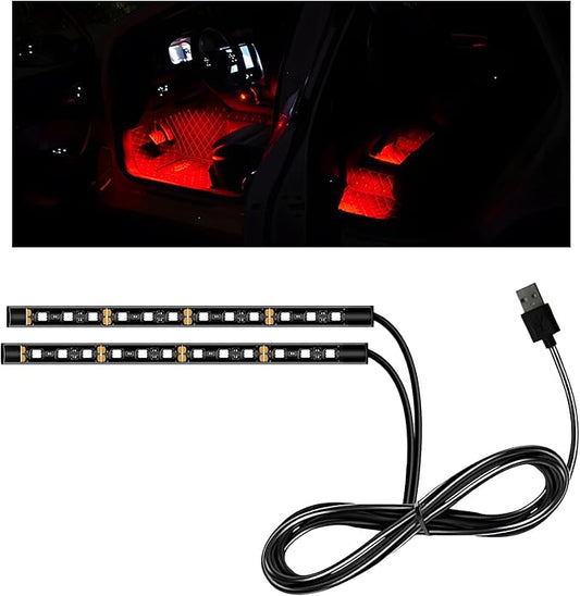 Car LED Strip Light, 12V 24 LEDs Auto Interior Atmosphere Lamp with USB Port, Vehicle Under Dash Ambient Neon Night Light Decorative Strip, Universal Car Accessories (Red)