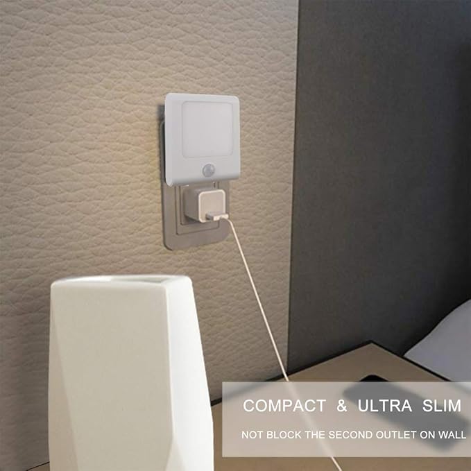 [3Pack] Vintar Motion Sensor Dimmable LED Night Light, Plug-in Nightlight with Auto Dusk to Dawn Sensor, Adjustable Brightness Warm White Lights for Hallway, Kids Room, Kitchen, Stairway, Bathroom