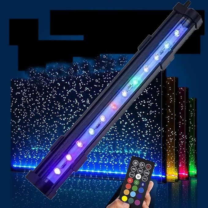 Submersible Aquarium Light,LED Aquarium Air Bubble Light,RGB Color Changing Brightness Adjustable Timing Waterproof Remote Control Fish Tank Light Bar,Aquarium Light Bubbler Wall,7inch