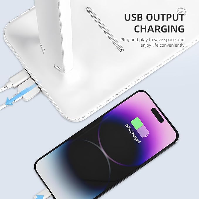 LED Desk Lamp, Dimmable Table Lamp, LED Table Lamp with 5 Colours and 5 Brightness Levels, Reading Light with USB Charging Port, Touch Control for Children, Bedroom, Reading, Offices