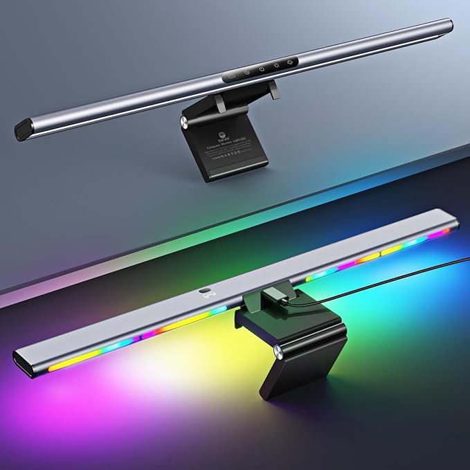 Syrinx Computer Monitor Light Bar, Eye Caring No Glare Monitor Lamp, LED Screen Light Bar with RGB Backlight, Touch+Gesture Control, Fit for All Screens, Dimmable PC Monitor Lamp for Gaming & Office