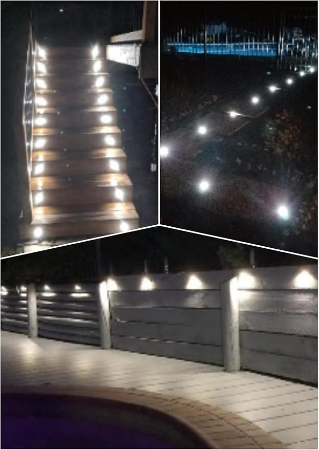 LED Deck Lights Kit, Pack of 10 Low Voltage LED Step Stair Lights Φ1.97 Outdoor Garden Yard Decoration Lamp Recessed Landscape Pathway Step Stair Cold White LED Lighting, Bronze