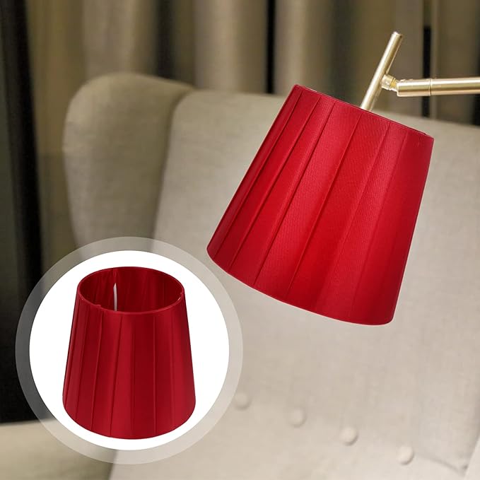 1pc Cloth Lampshade Pleated Lamp Shade Clip On Bulb Light Covers Lamp Shade for Bedroom Table Lamp Floor Light, Red
