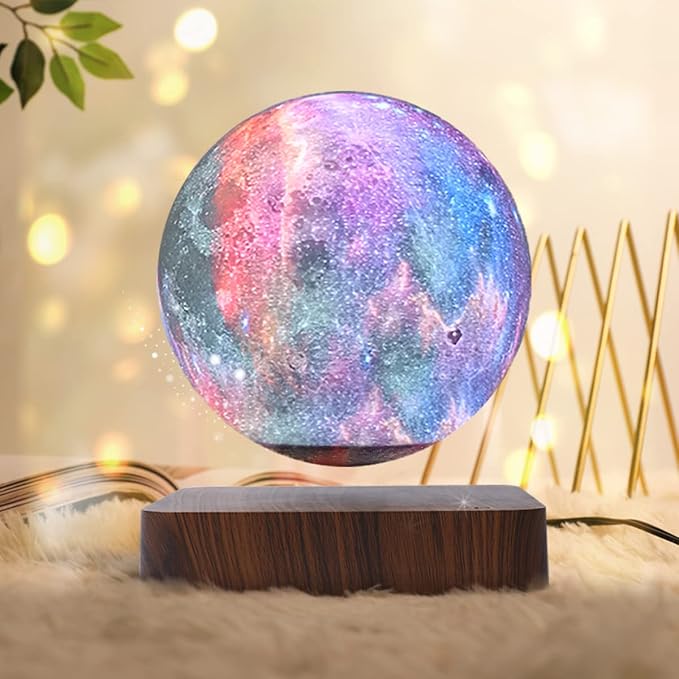 Levitating Moon Lamp,Floating Galaxy Night Light,3D Moon Light Bedside Lamp,Levitation Cosmos Lava Desk Table Lamp for Unique Gifts,Christmas,Room Decor, Office (3-Color Modes)