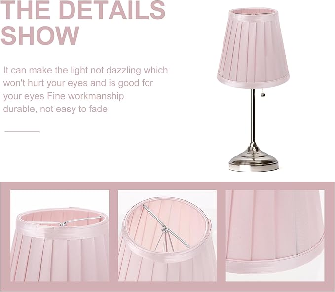 Beaupretty Clip On Lamp Shade, Small Pleated Lampshade, Pink Lamp Shade for Chandelier Table Lamp Decor