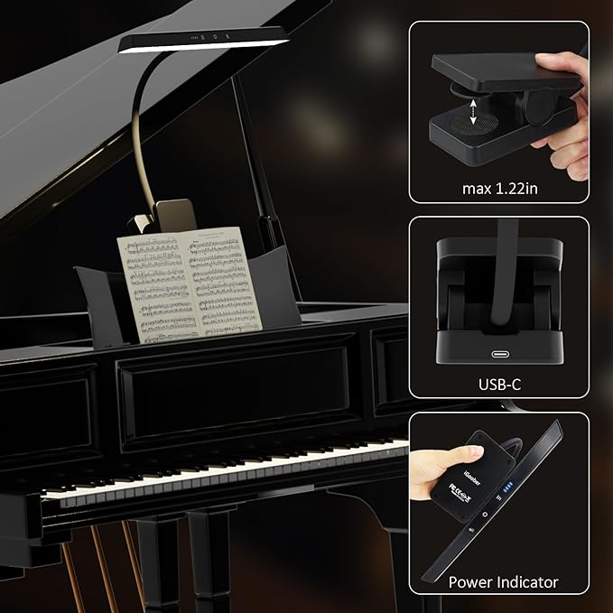 Professional Rechargeable Music Stand Light - 1/2/4 Pack Eye Caring 47 LED Clip on Piano Lights, 4 Color & 3 Brightness, USB-C, Long Lasting up to 110 Hours, Portable Lamp for Musician, Piano, Reading