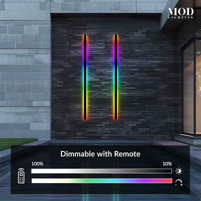 𝗠𝗢𝗗 𝗟𝗜𝗚𝗛𝗧𝗜𝗡𝗚 Haylen RGB | Waterproof Outdoor Wall Lights, Dimmable with Remote, 7 Colors and 358 Light Effects, Long Wall Sconce, Modern Linear Exterior Light Fixture, 1-Pack (RGB | 67")