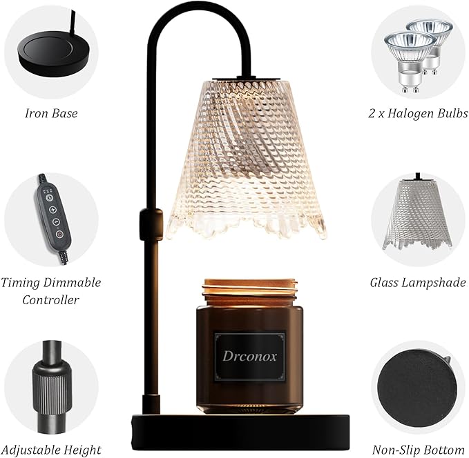 Candle Warmer Lamp with Timer, Adjustable Brightness & Height – Wax Melt Warmer for Jar Candles, Birthday Gifts for Women, Mom Day Gifts, Housewarming Gift Home Decor with 2 Bulbs