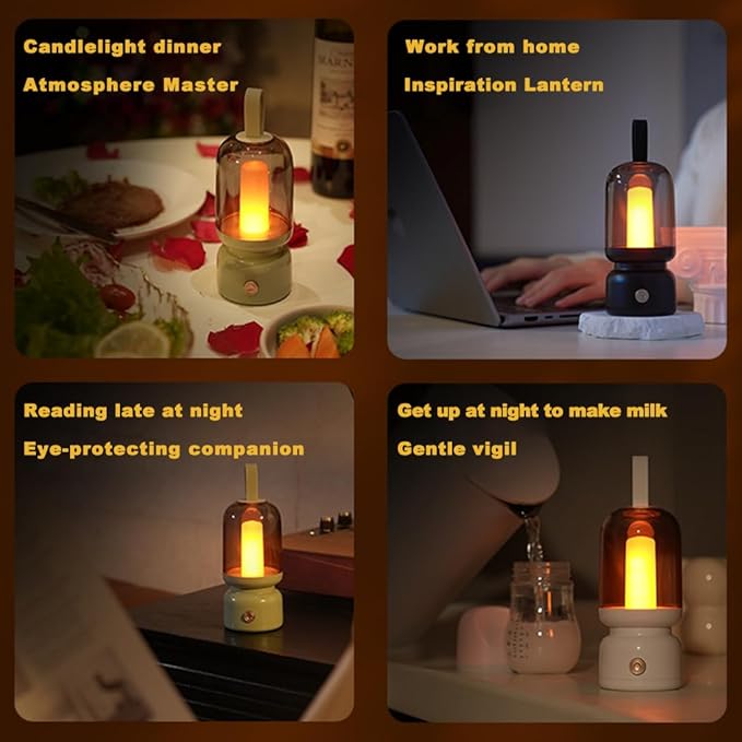 Portable Retro Table Lamp for Outdoor Indoor,LED Sleep Lamp Cute Room Decor Night Light ,Cordless USB Rechargeable Desk Lamp- Small Lantern Lamp for Restaurant/Bedroom/Bar/Coffee Shop/Camping(Black)