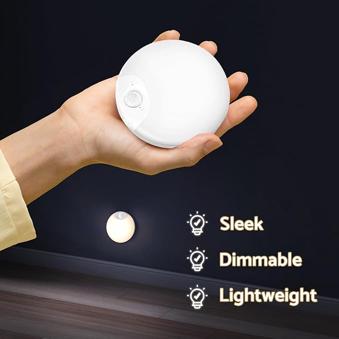 Battery Night Light, Motion Sensor Night Light Rechargeable, Magnetic Warm White LED Stick-On Closet Light, Dimmable Brightness for Stairs, Bathroom, Wall, Cruise, Cabinet, Hallway (2 Pack)