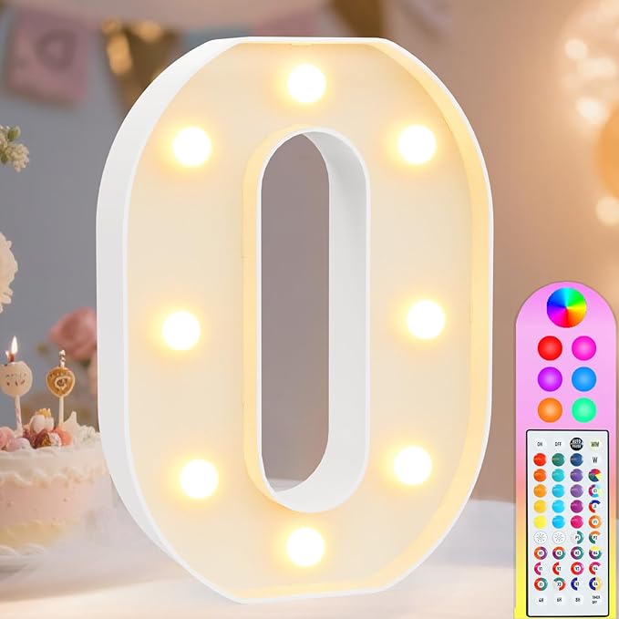 Pooqla Colorful Light Up Letters with Remote, Upgraded 35 Colors LED Marquee Letters, RGB Lighted Letter for Girls Teenager Gift, Birthday, Party, Wedding, Night Light, Room, Bedroom Decor, Letter O