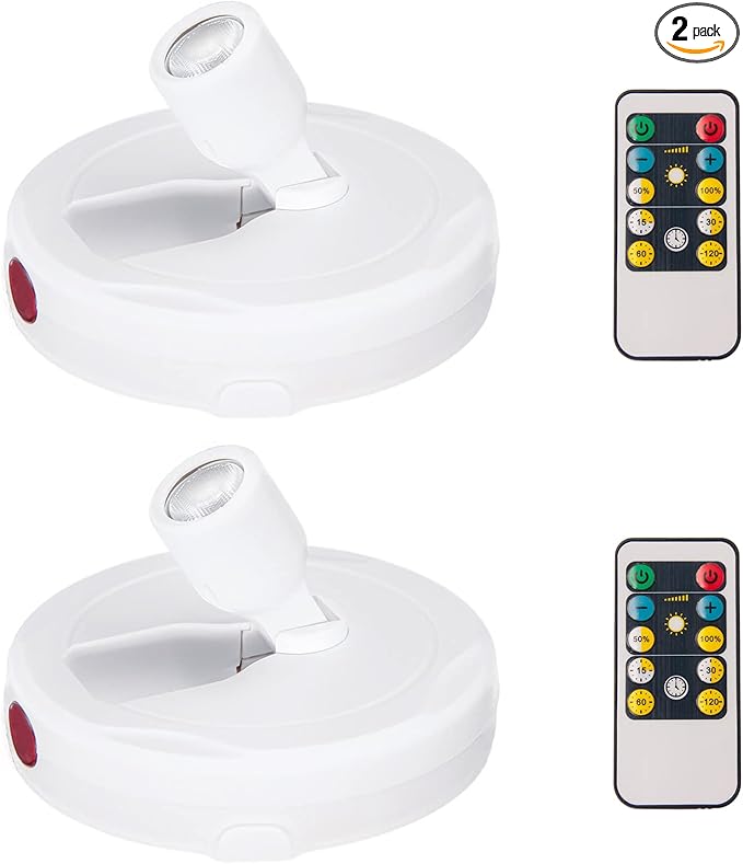 Battery Operated LED Spotlight, Picture Spot Lights, Indoor Uplighting, Puck Lights with Remote, Plants Tree Spotlight, Accent Light for Paintings Dartboard Portrait Frame-White