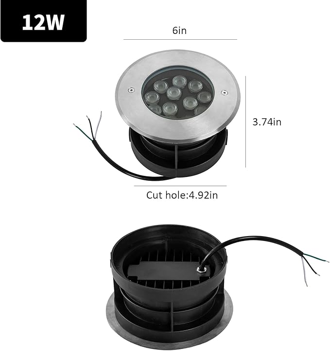 Outdoor In-Ground Lights 110V 120V,Waterproof IP67 Landscape Well Lighting,3CCT Selectable Pathway Lights for Driveway,Deck,Step,Garden,Yard (12W, Count, 4)