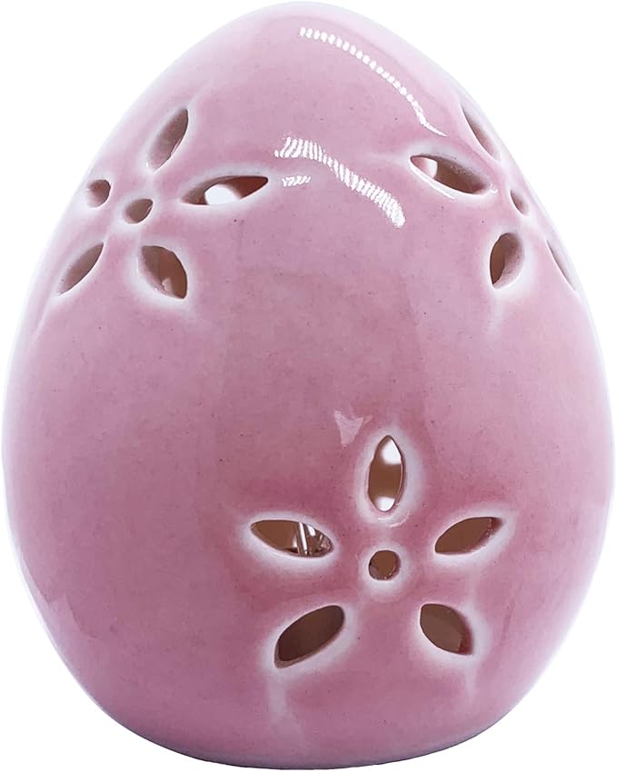 Easter Egg Figurine Pink Egg LED Lights Lamp for Party Favors, Flower Hole Hollow Design Unique Easter Home Decor Table Centerpiece Mantels Rabbit Bunny Accessories Ornament