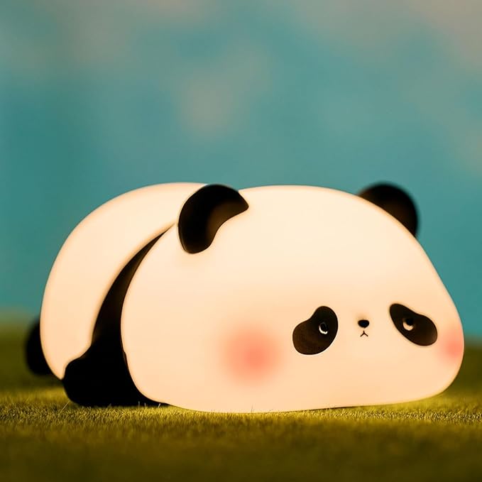 Panda Cute Night Light, Squishy Panda Kids Lamp, Rechargeable Dimmable Animal Light Decor, Pandas Gifts, College White Elephant Gift, LED Touch Nightlight for Baby Boy Girl, Safe Silicone
