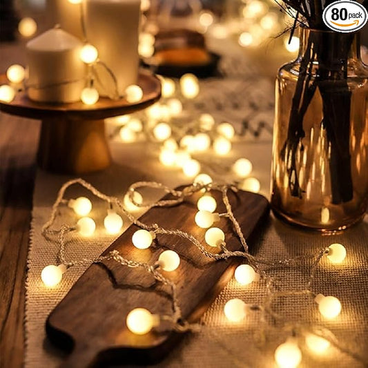 33ft 80 LED Globe String Lights – USB Powered Warm White Fairy Lights for Bedroom, Patio, Wedding, Party & Indoor Outdoor Decor