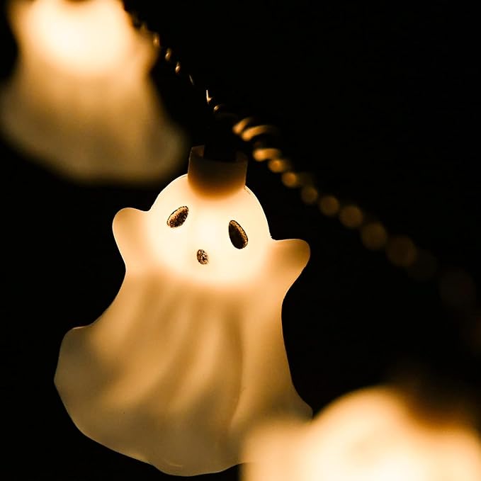 Halloween Ghost String Lights, 8.5Ft Outdoor Halloween Decorations Lights with 10 White Ghosts Lights Waterproof, Hanging Ghosts Fairy Lights UL Listed for Patio Garden Backyard Party Bedroom Window