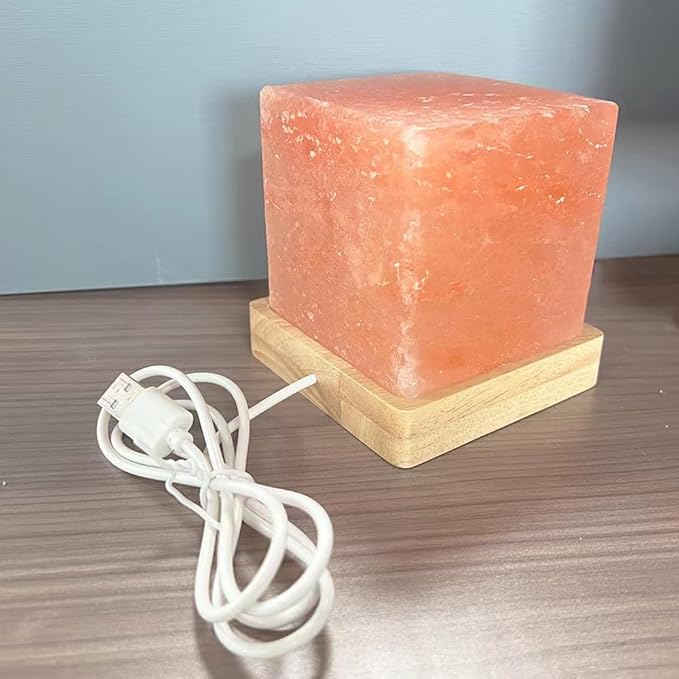 USB Himalayan Warm Light Salt Lamp, Atmosphere Decorative Salt Light with Solid Wood Base, Natural Crystal Rock BedHead Night Lamp, Gift of Handicrafts for Friends.