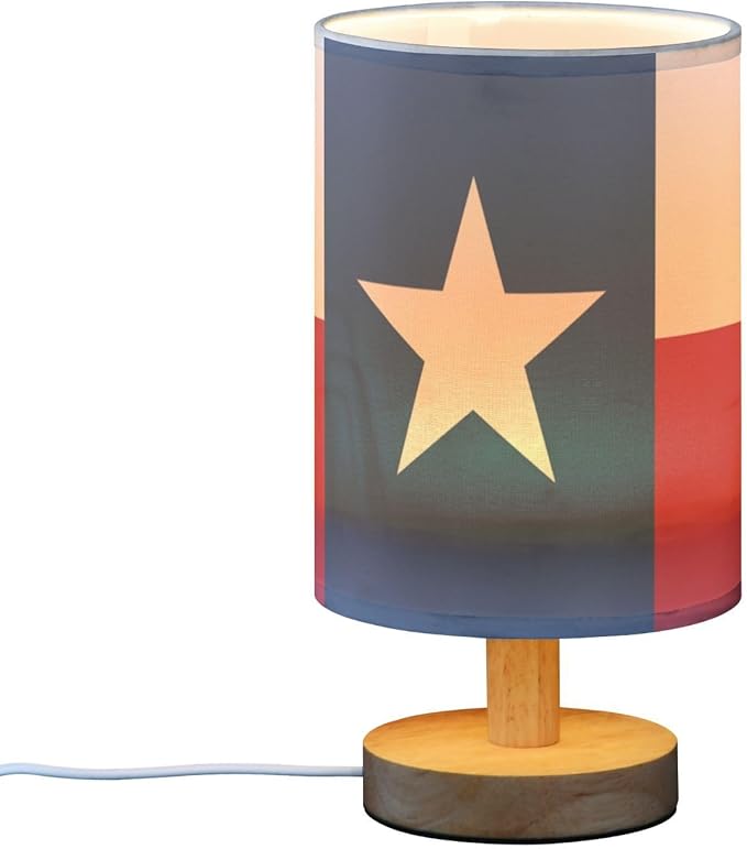 Texas Flag Patriotic USA Table Lamp with Wood Base Fabric Lamp Shade Bedside Nightstand Desk Lamp for Living Room Bedroom Kids Room Office