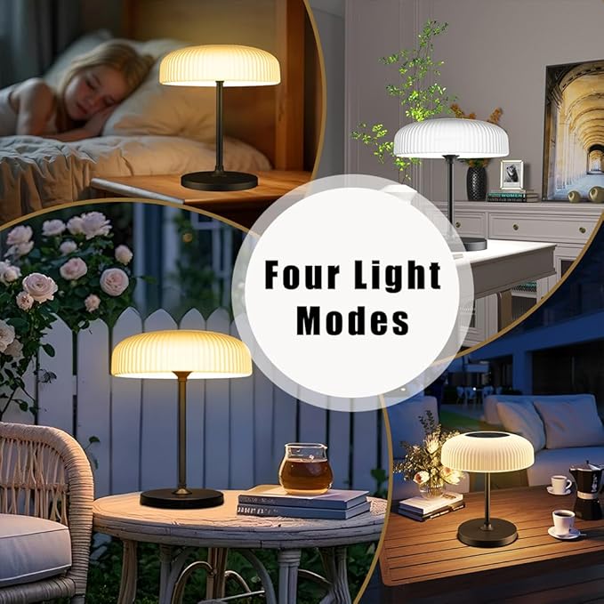 Cordless Solar Table Lamp for Indoor Outdoor, IP65 Waterproof LED Dimmable Touch USB Charging with Metal Stand, Warm/White for Garden Camping Bedroom