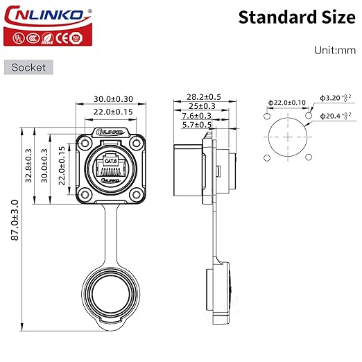 CNLINKO LP-20 RJ45 Panel Mount Socket, CAT6 Ethernet Connector RJ45 4-Hole Socket IP68 M20 Waterproof Connector (Yellow RJ45 4-Hole Socket)