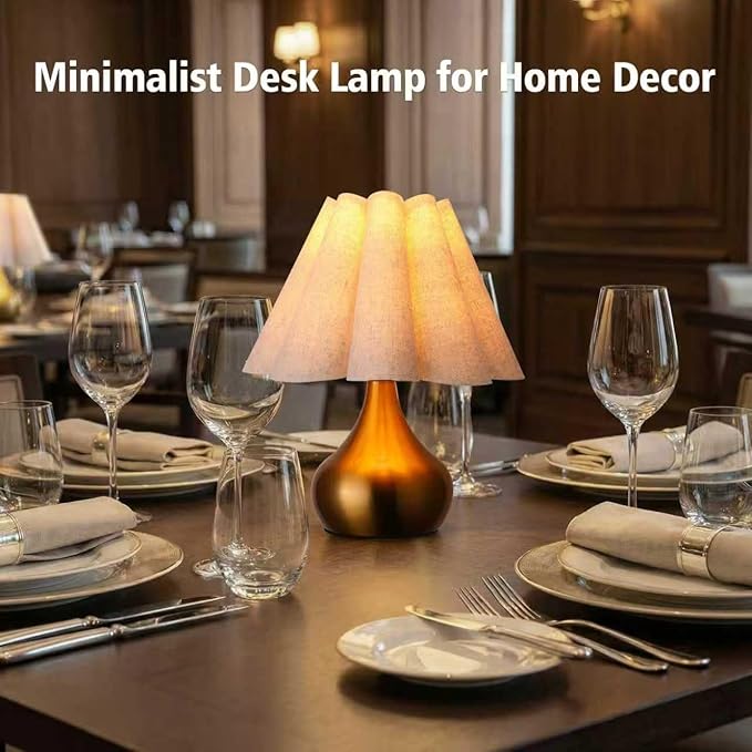 Small Table Lamp Pleated Table Lamp Fabric Shade Desk Lamp Gold Base Mini Bedside Nightstand Lamp with Beige Lampshade Cute Night Light Modern Lamp for Bedroom Home Living Room Kitchen Nursery Decor