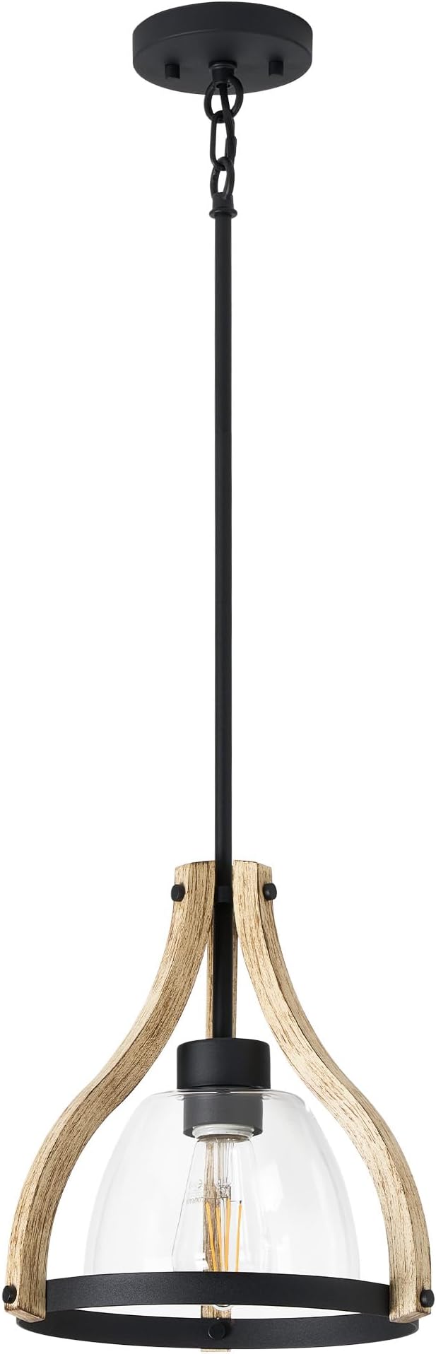 Pendant Light Fixtures, Farmhouse Wood and Glass Pendant Lighting for Kitchen Island, Rustic Pendant Lights, Height Adjustable, MD89437