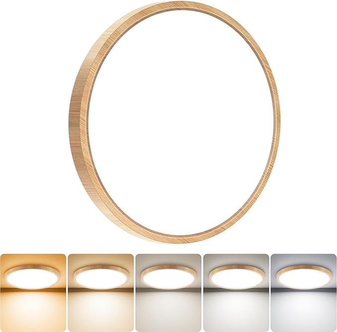 slochi 1Pack LED Flush Mount Ceiling Light Fixture, 7 Inch 15W, 1500LM, Super Slim 0.7 Inch, 3000K-6500K Adjustable Low Profile LED Ceiling Lights for Bedroom, Kitchen, Hallway(Wood)