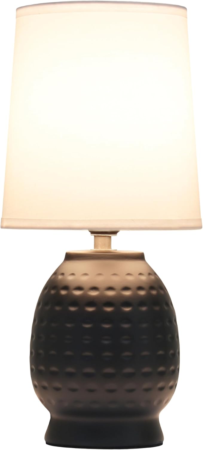 Simple Designs LT1161-BLK 12.5" Chic Glow Petite Dimpled Ceramic Table Lamp, for Bedroom, Office, Living Room, Stylish Spaces, Black