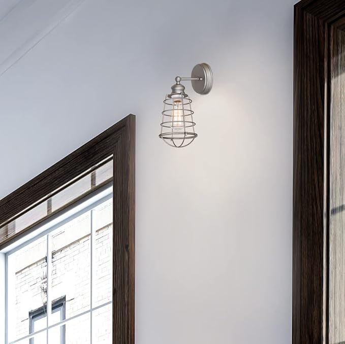 Design House 519702 Ajax Industrial Modern 1-Light Indoor Wall Light with Wire Metal Cage for Bathroom Hallway Foyer Kitchen, Galvanized Finish