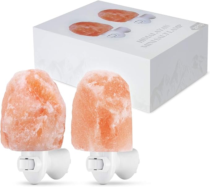 AMIR (Upgraded) Salt Lamp, Natural Himalayan Crystal Salt Light with 4 Bulbs, 11.2oz Mini Hand Carved Night Light, with UL-Certified Wall Plug, Decoration Salt Rock Lamp (2 Pack)