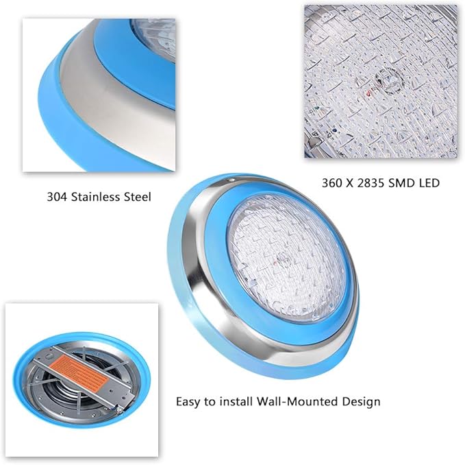 amopacorp for Inground Pool Fountain Pond Swimming LED Light Waterproof IP68 47W 12V AC Red Green Blue Color Changing Wall Surface Mounted with Remote Controller