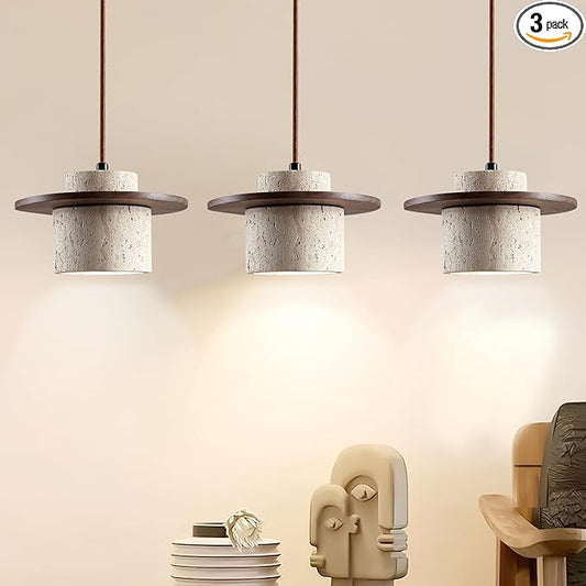 3pcs Wabi Sabi Pendant Light Nordic Natural Stone Shade Chandeliers Concrete Simple Light Fixture for Dining Room Bedside Kitchen Island Hallway