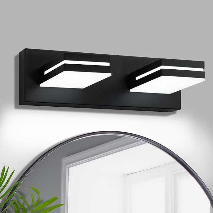 OKELI 2-Light Bathroom Vanity Light, Modern LED Vanity Light Over Mirror, Matte Black Acrylic Wall Light Fixture, 350° Rotatable Lamp Head, Cold White, Non-Dimmable, ETL Listed, 24 Inch