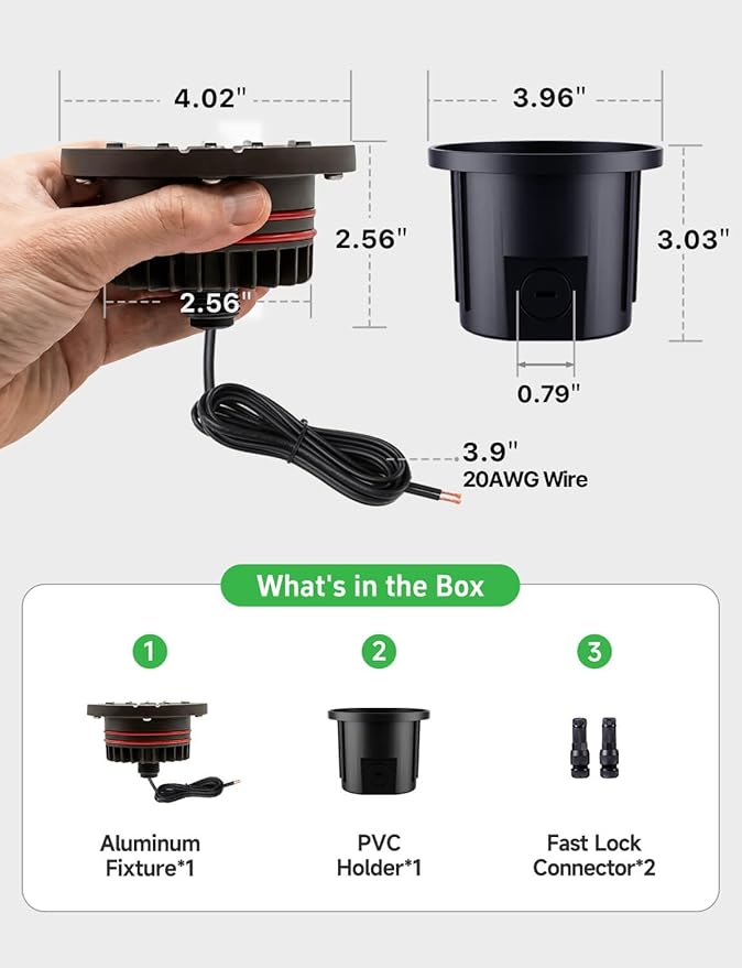 Ground Well Lights Kit, 12 Pack Landscape Low Voltage Inground Lights and 200W Transformer and 250FT Cable and 40 Wire Connectors, Outdoor Waterproof IP67 Aluminum for Backyard Wall 6W 350LM