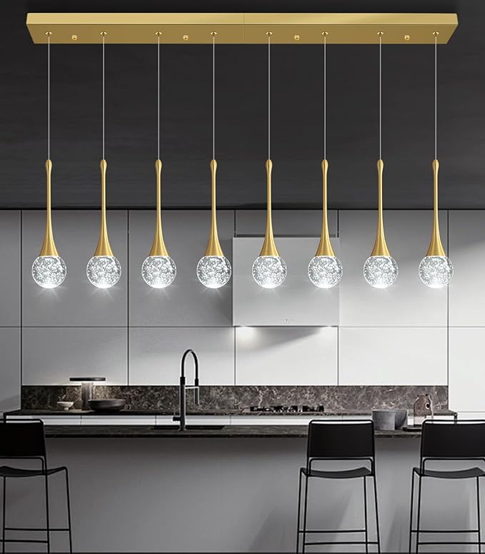 8 Light Modern Glam Crystal Rectangular Chandelier for High Ceiling LED Dimmable Ceiling Pendant Light Kitchen Island Staircase Foyer Enterway Living Room Chandelier Lighting Antique Gold