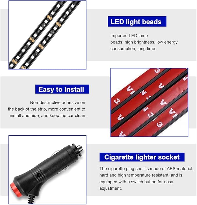 Car LED Strip Light, 24 LED RGB Auto Under Dash Interior Atmosphere Lights, Cigarette Lighter Decorative Lamp Ambient Night Light, Universal Lighting Kit Car Accessories (Red)