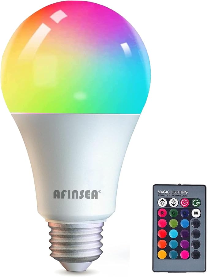 RGB Color Changing Light Bulbs,9W RGB LED Light Bulbs,40W Equivalent A19 E27/E26 Warm White 6500K,16 Color Multicolor Light Bulb Dimmable Light for Home Party Bedroom Outdoor(1Pack)
