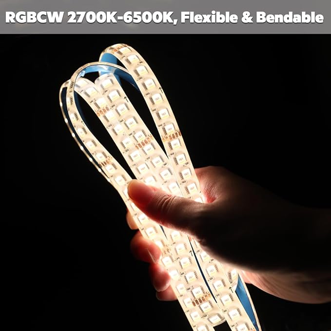 IP65 Waterproof RGBCCT LED Strip, 24V 5m 16.4ft 5050 560 LEDs 12mm Width Flex Cut to Length Dimmable RGBWW LED Strip Light for Damp Environment (16.4Ft IP65 Waterproof)