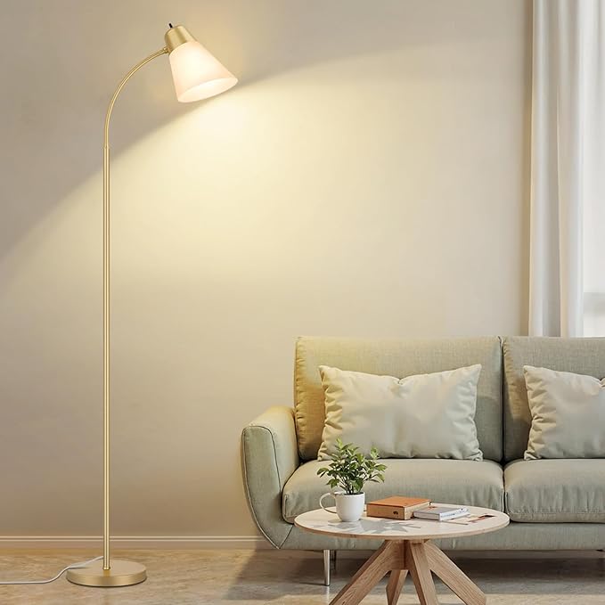 Floor Lamp for Living Room, Adjustable Standing Room Lamp with White Plastic Shade, Gold Reading Floor Lamps for Dorm, Bulb not Included
