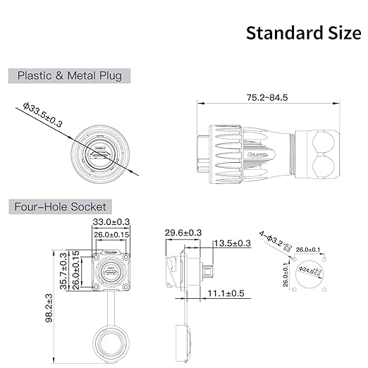 CNLINKO DH-24 HDMI Connectors, Metal Aviation Plug with 40 Inches 4K HD Cables, Panel Mount Socket, Mated Connectors for Video Equipment, IP68 Waterproof Connector, M24 Signal Connectors (HDMI Set)