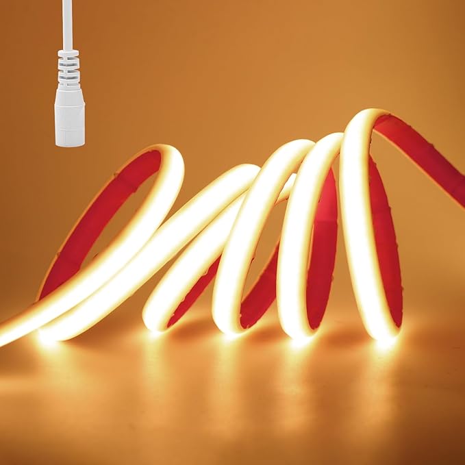 KISUFU 12V DC COB LED Strip, 320 LEDs/m Waterproof IP68 Flexible Neon Light Strip for Living Room, Bedroom, Kitchen, DIY Outdoor Party, Holiday Decoration. (Without Power Adapter)