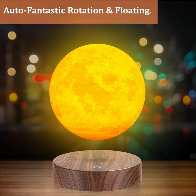 Floating Moon Lamp, Magnetic Levitation Spinning 3D Printing Moon Light Levitating Lamps Globe with 3 Colors Modes LED Moon Night Lights, Room Decor, Creative Gift for Kids Friends