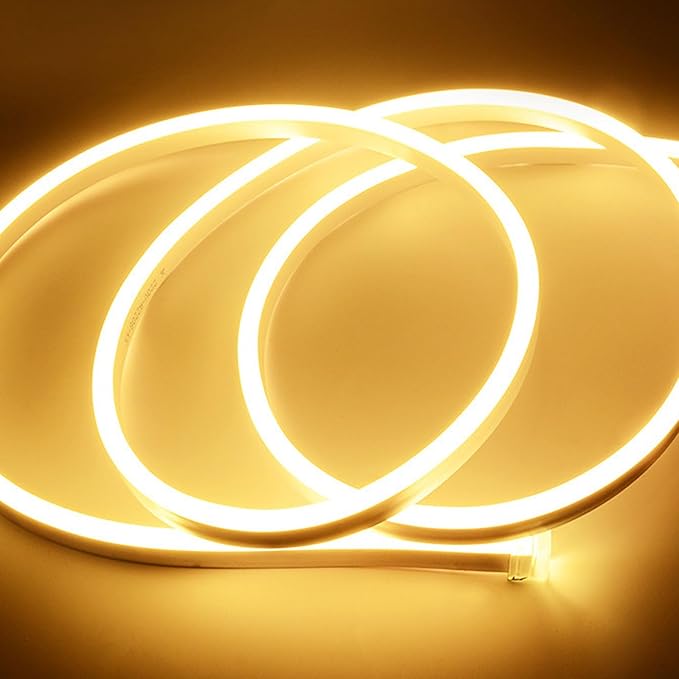 LED Neon Strip Lights, Warm White 3500K AC 110V-130V Super Bright Rope Light Sign String 12000LM Waterproof IP68 for Outdoor Indoor Commercial Lighting Decor(20ft)