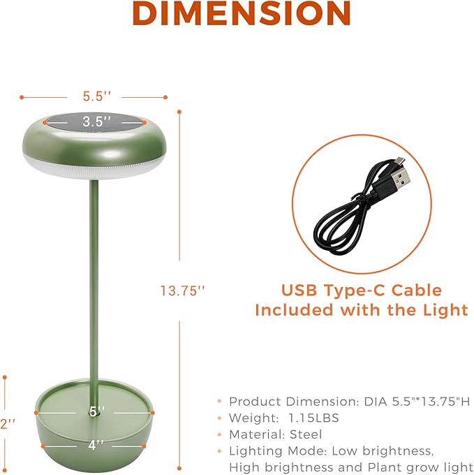Solar Yard Outdoor Table Lamp, Cordless USB Solar Table Lamp for Patio Water Resistant, 3 Lighting Modes Solar Desk Lamp for Garden Outside Patio Bedroom Living Room, Green