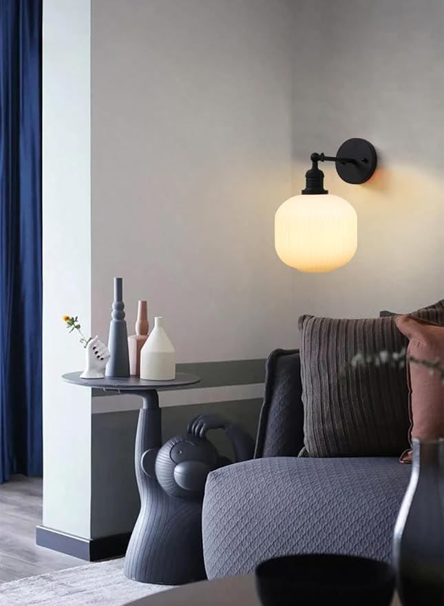 Pathson Modern Wall Sconce Lamp Milk White Round Glass, Hardwired Frosted Vintage Wall Vanity Light Fixture for Farmhouse Living Room Bedroom Bathroom Loft