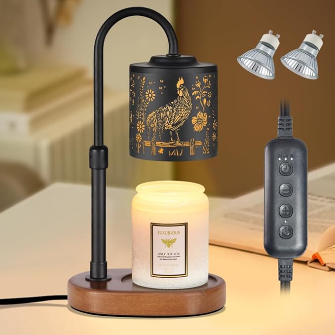 Dimmable Candle Warmer Lamp with Timer Adjustable Height for Scented Jar Candles Electric Candle Wax Melt Warmer for Home Decor Christmas Birthday Gifts for Women Mom(Rooster)