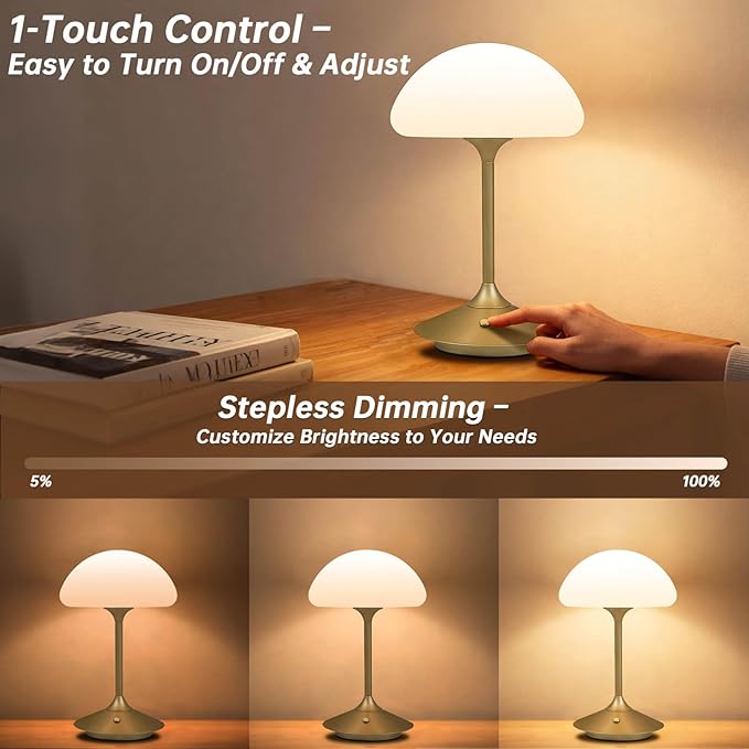 Modern Bedside Table Lamp for Bedroom 3 Color Stepless Dimmable Touch Desk Lamp, Minimalist Nightstand Lamp for Bedroom, Living Room, Home Office,Kids Room, Nursery