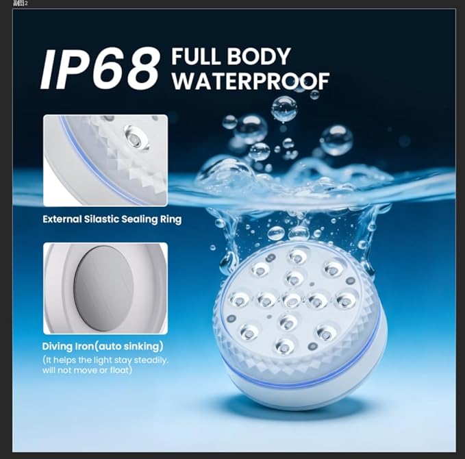 LOFTEK Submersible LED Lights with Remote, 13 LED Pool Lights for Inground Above Ground Pool, IP68 Waterproof 16 Color Changing Underwater Light for Ponds, Hot Tub, Bath, Battery Operated (1 Pack)